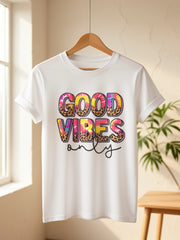 Good Vibes Only Leopard Tie‑Dye Graphic T‑Shirt, Positive Vibe Casual Short Sleeve Tee for Women