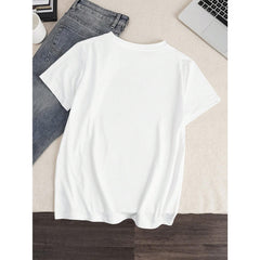 2026 Spring New Spanish Stylish Cat Print Casual Crew Neck Short Sleeve T-Shirt White