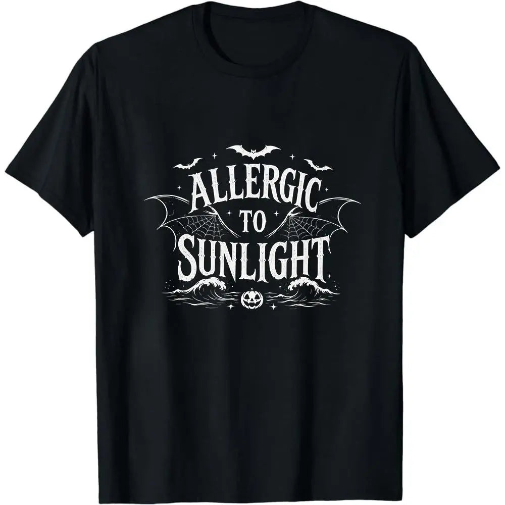 Men's Seamless Knit Short-Sleeve Loose Tops - Allergic To Sunlight Vintage Graphic T-Shirt, Spooky Goth Alt Bat Aesthetic Casual Summer Tee