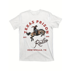 Texas Prison Rodeo Vintage Graphic T Shirt[Cool Design] Street Trending Style Women's Tee Comfortable Cotton Round Neck Shorts Same Gender Design and Sleeves Men's T Shirts