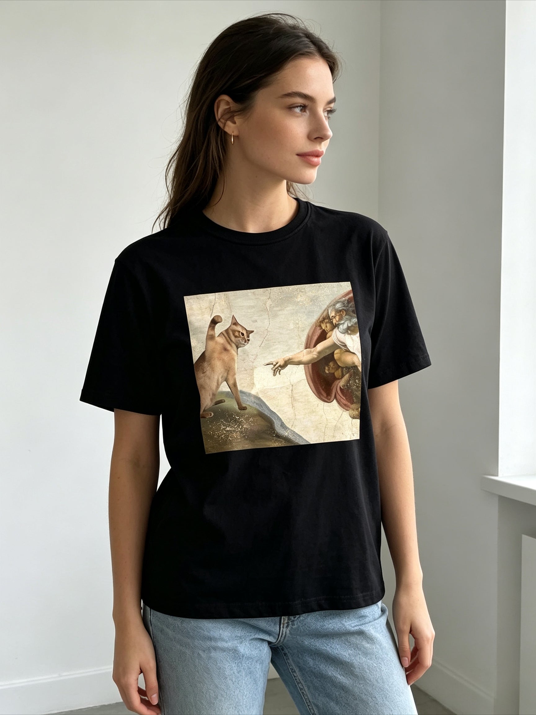 Adam Painting Graphic Crew Neck Tee INAWLY Weekend Outing Short Sleeve Top