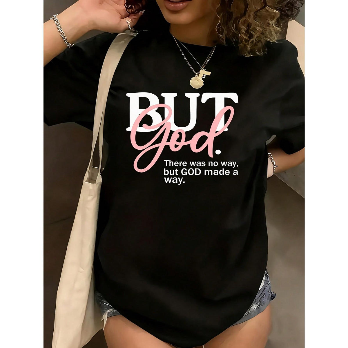 But God There Was No Way But God Made A Way Christian Women's Plus Size T-Shirt Shirt Casual 220g Funny Oversized Graphic Short Sleeve 1 Pcs Tee Novelty Crew Neck Top 100% Polyester