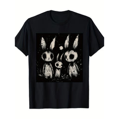 Men'S Summer Round Neck Short Sleeve T-Shirt Featuring a Cute Yet Scary Rabbit Design, with a Gothic Georgian Style, Perfect for Casual Wear