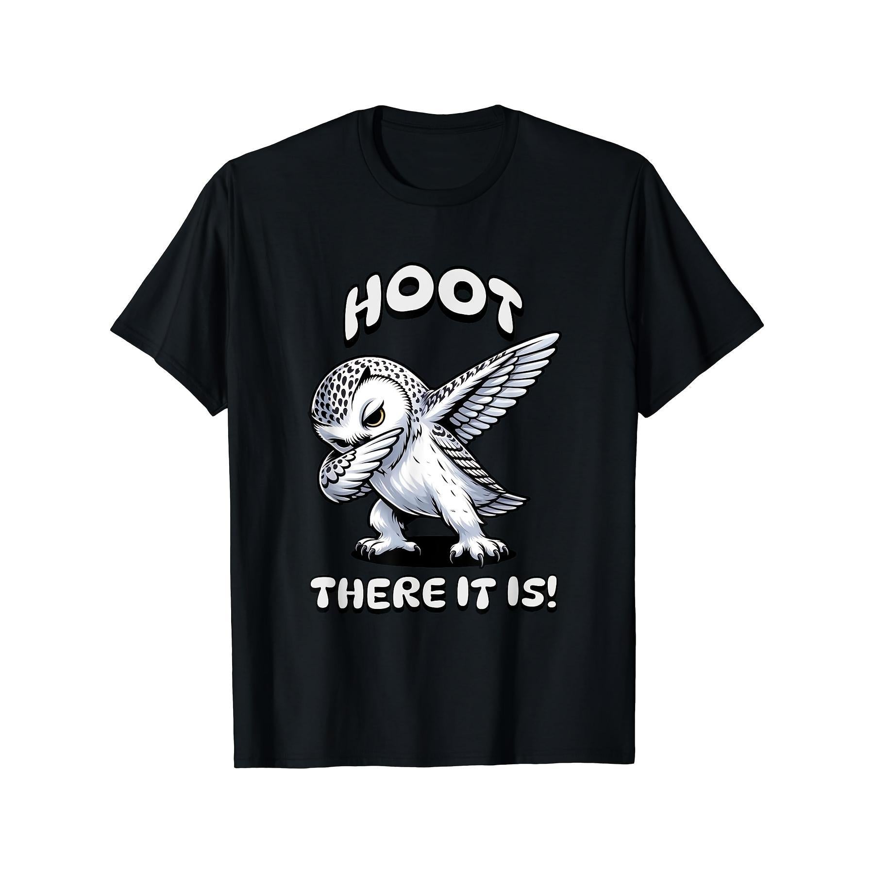 Men'S Heavyweight 180GSM T-Shirt | Funny "Hoot There It Is!" Snowy Owl Graphic Tee, Casual Everyday Shirt for Dad, Husband, Grandpa - Birthday Father'S Day Gift - Sizes S-5XL in Black, Extra Long PlusSize, Plus Size