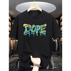 [Vibrant T-Shirt] Vibrant Turquoise Men's Summer Short Sleeve T-Shirt | Casual, Bold Drip Letter Graphic Print, Regular Fit, Machine Washable, Comfortable Fit