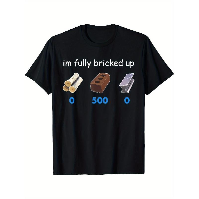 Men'S Black T-shirt with "I'm Totally Bricked" Design | Comfortable Knitted Fabric, Casual Summer Print Short-Sleeved Shirt with Crew Neck