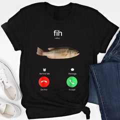 Men Clothing Unisex Fashion Funny Fish Meme T-Shirt Fih Calling Graphic Tee Retro Vintage Tee Soft Crew Neck Short Sleeve Shirt