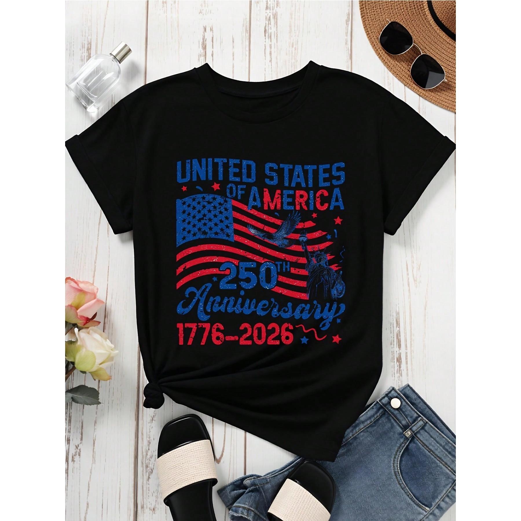 United States Of America 250th Anniversary 1776 2026 Patriotic T-Shirt With American Flag And Statue Of Liberty Design For Independence Day Celebration