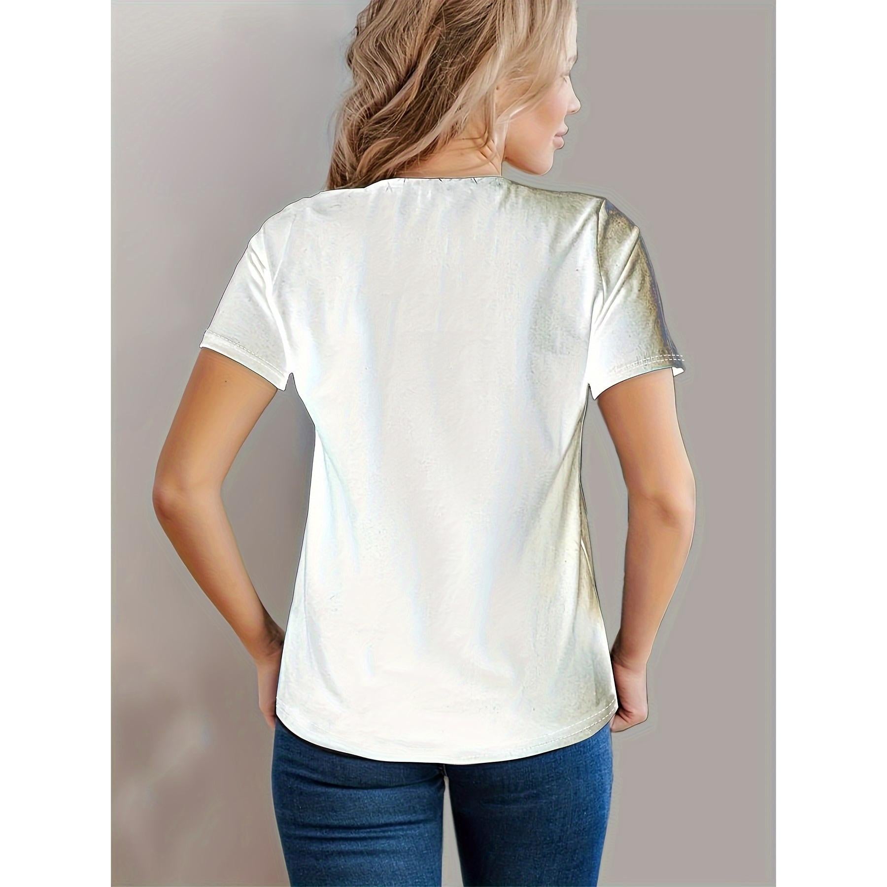 Minimalist Cat Heart T-Shirt Round Neck Short Sleeves Cute Doodle Cat Love T-Shirt