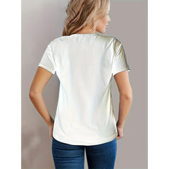 Minimalist Cat Heart T-Shirt Round Neck Short Sleeves Cute Doodle Cat Love T-Shirt