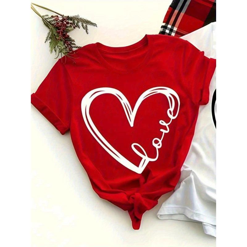 Red Love Heart Graphic T-Shirt for Women and Men 100 Casual Short Sleeve Top Valentine Gift New Year Present Fashion Tee 1pc Only