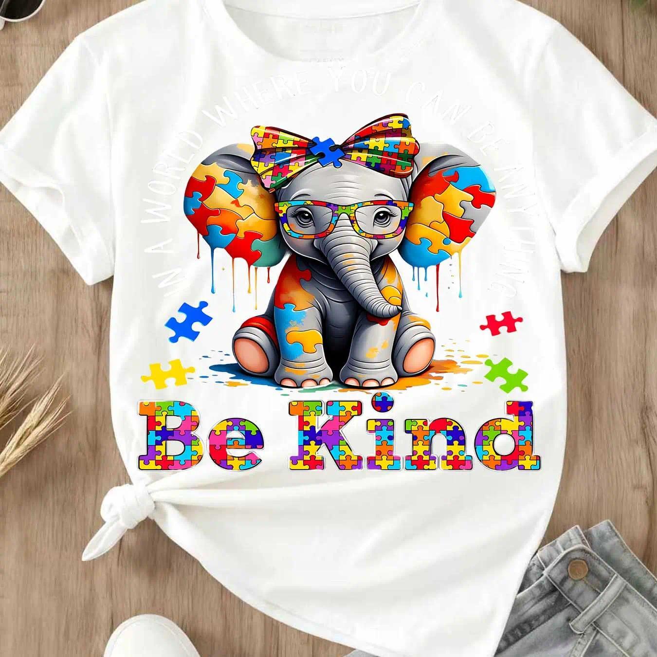 “Be Kind” Elephant T-Shirt | Cute Animal Graphic Tee | Women’s 100% Cotton Casual Top | Nature Lover Gift