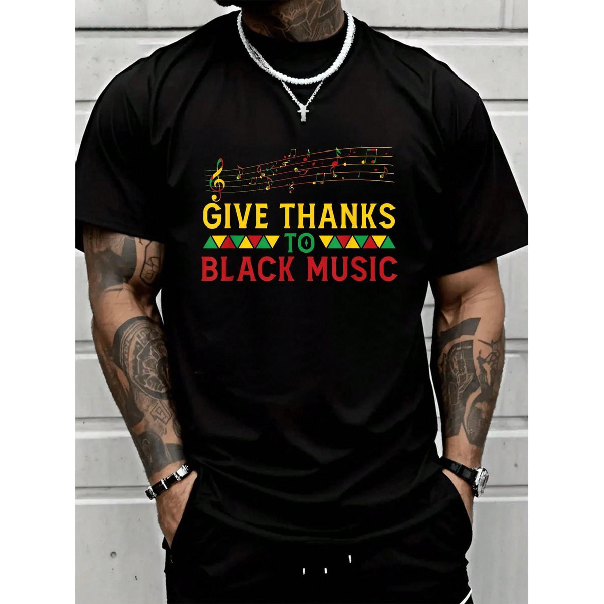 Give Thanks To Black Music Black - History Month Juneteenth T-Shirt - Men Relaxed Fit Clothing For All Seasons