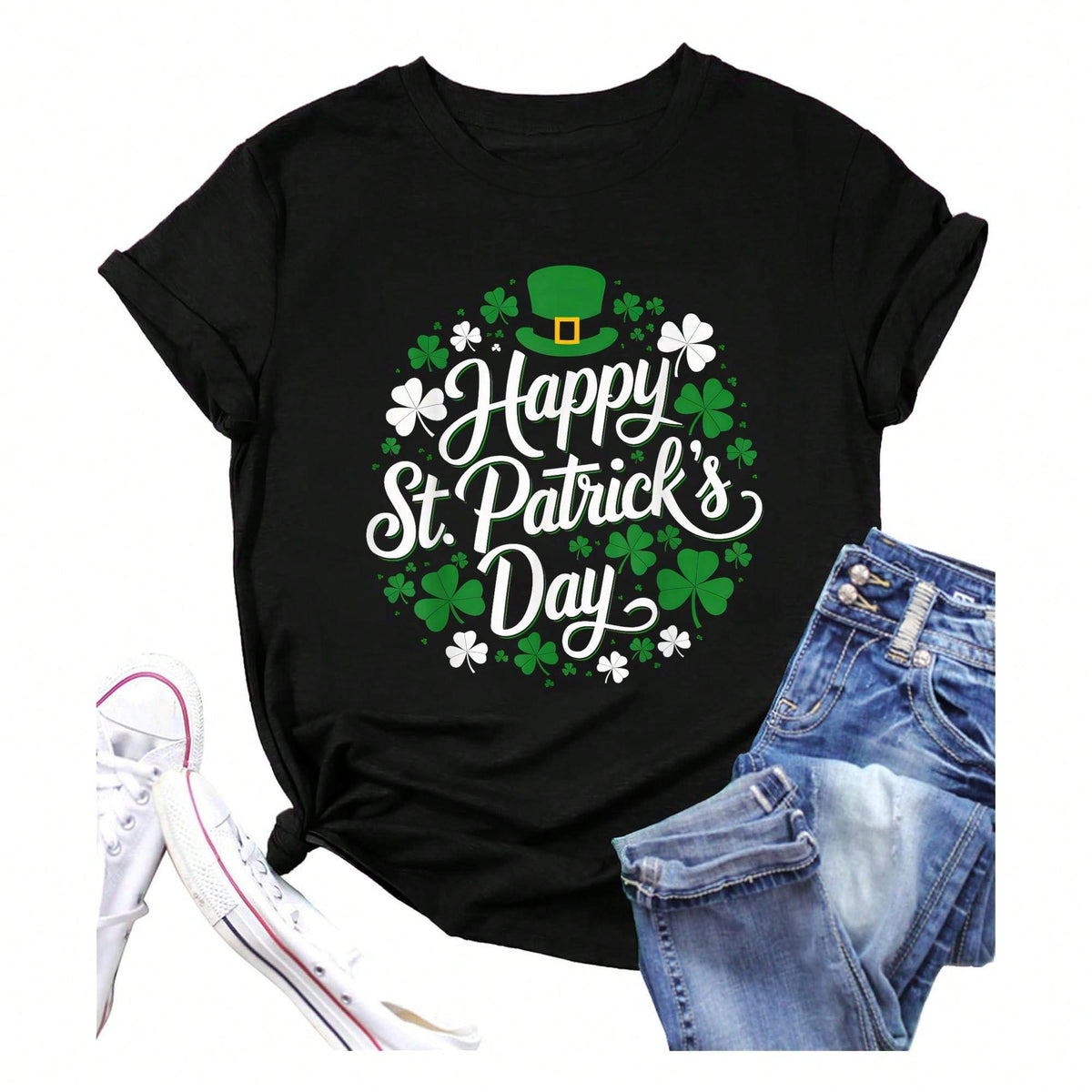Happy St Patricks Day With Shamrocks Irish Party Men Women T-Shirt St. Patrick's Day Women's T-Shirts, Funny Women's T-Shirts, Summer Women's Clothing, Women's Home T-Shirts, Women's Outdoor Streetwear, Women's Sports T-Shirts, Women's T-Shirts