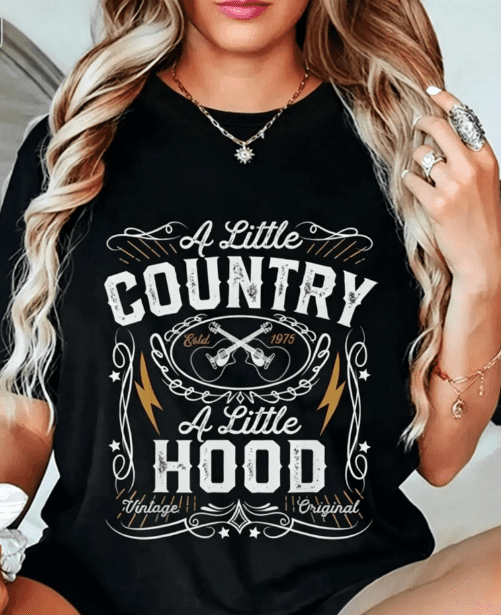 A Little Country A Little Hood T-Shirt, Funny Music Shirt for Women, Hip Hop Rap Gift Tee, Country Music Casual Top, Vintage Graphic Women's T-Shirt