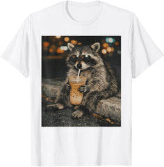 Raccoon Drinking Iced Coffee Funny Humor Meme Unisex T-Shirt