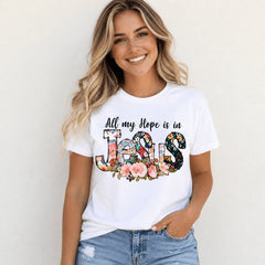 All My Hope Is In Jesus Graphic Tee - Floral Patchwork Faith T-Shirt