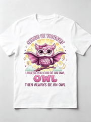 Always Be Yourself Unless You Can Be An Owl Cute Pink Superhero Owl Bow Cape Moon Star Graphic Unisex T-Shirt