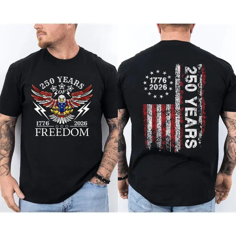 America 250th Birthday US Flag 250 Years Eagle Patriotic 1776 2026 2 Sided Tee Unisex T-shirt Cotton Short Sleeve Men T-shirt