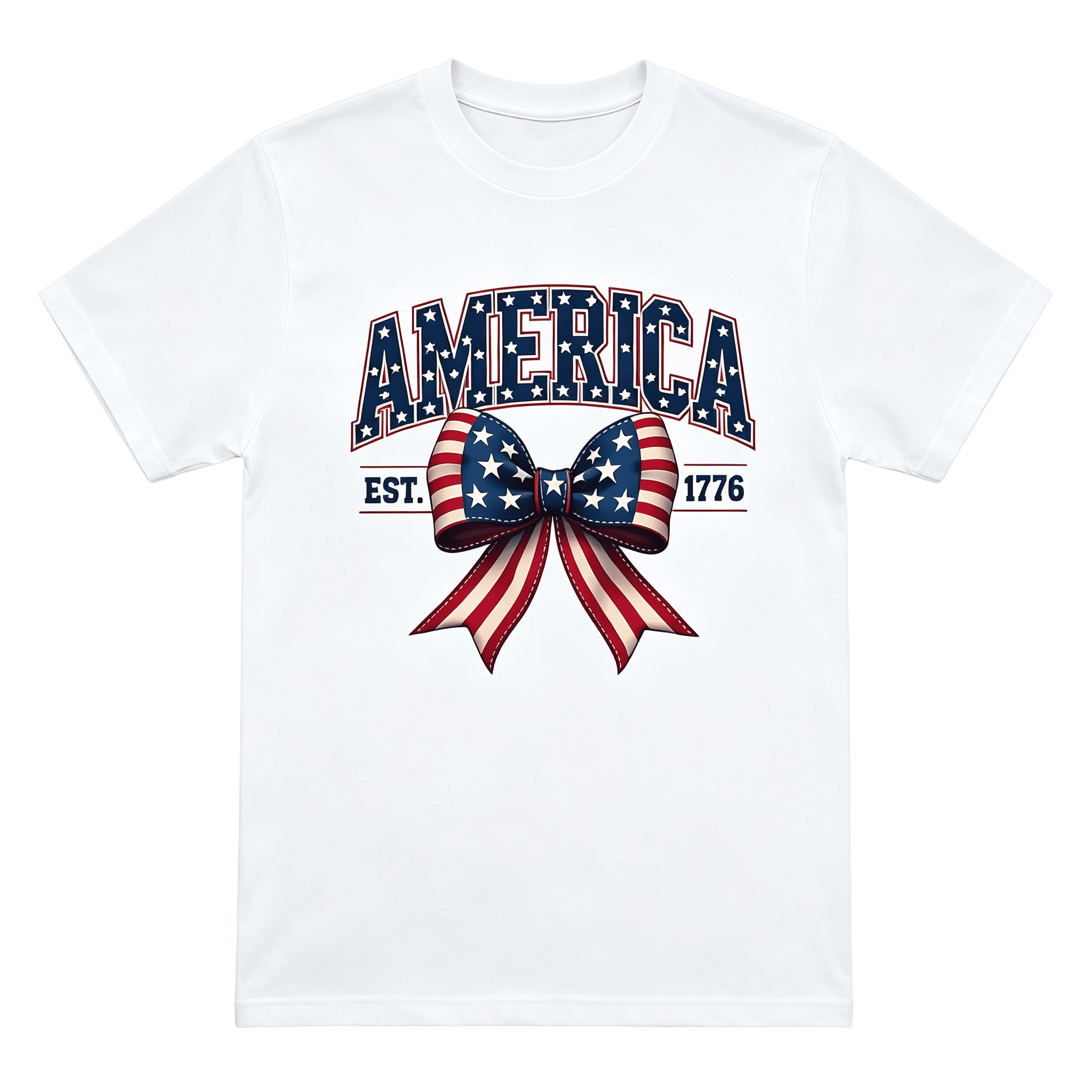 America Est.1776 American Flag Bow 4th Of July Patriotic Women Graphic T-Shirt