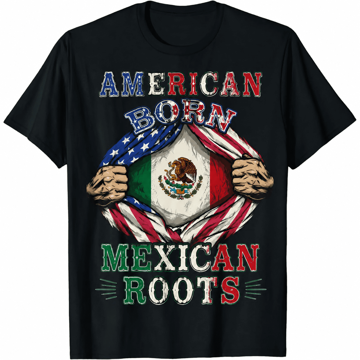American Born Mexican Roots Flag Tee Proud USA Love Mexico T-Shirt