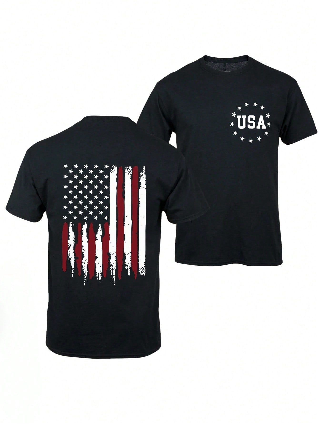 American Flag And Usa Logo Men's Printed Cotton T-Shirt, Y2K Style American Anime Design, Casual Short Sleeve Crew Neck