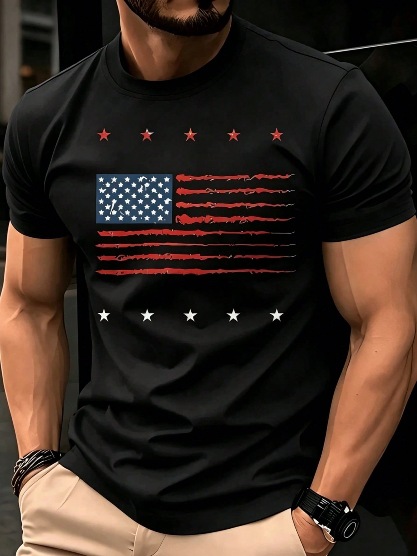 American Flag Shirts For Men's 4th Of July Funny USA Print Tees Patriotic Casual Short Sleeve Tops