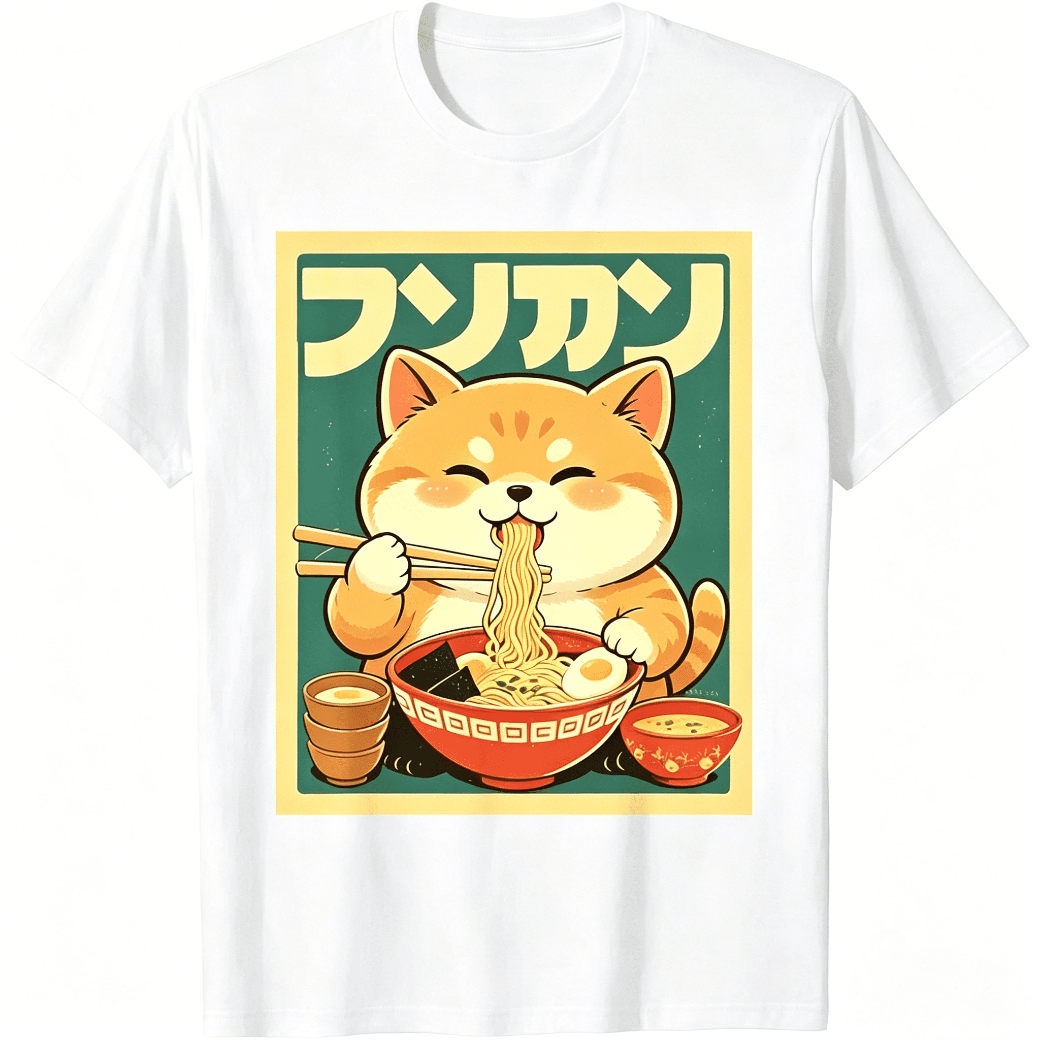 Anime Cat Ramen Japanese Funny Japanese Kawaii Cat Graphic T-Shirt short sleeve shirt Casual Short-Sleeve Men's T-Shirts men's graphic tees shirts men fashion round neck gifts for him