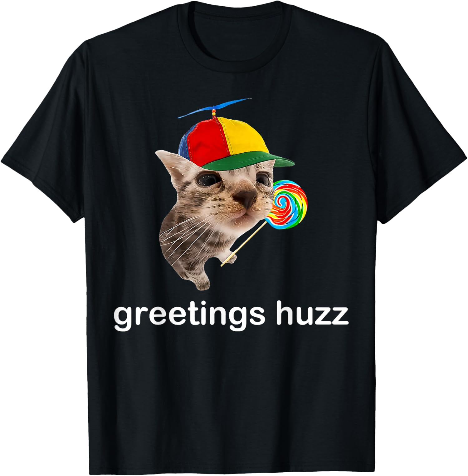 Greetings Huzz Funny Gen Z Cute Cat Design Unisex T-Shirt