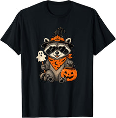 Halloween Raccoon Witch Ghost Pumpkin Basket Funny Animal Unisex T-Shirt