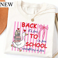 Back To School Cute Goose Letter Print Top Summer Vacation Casual Women Short Sleeve Graphic Tee Teacher Outfits Holiday Everyday