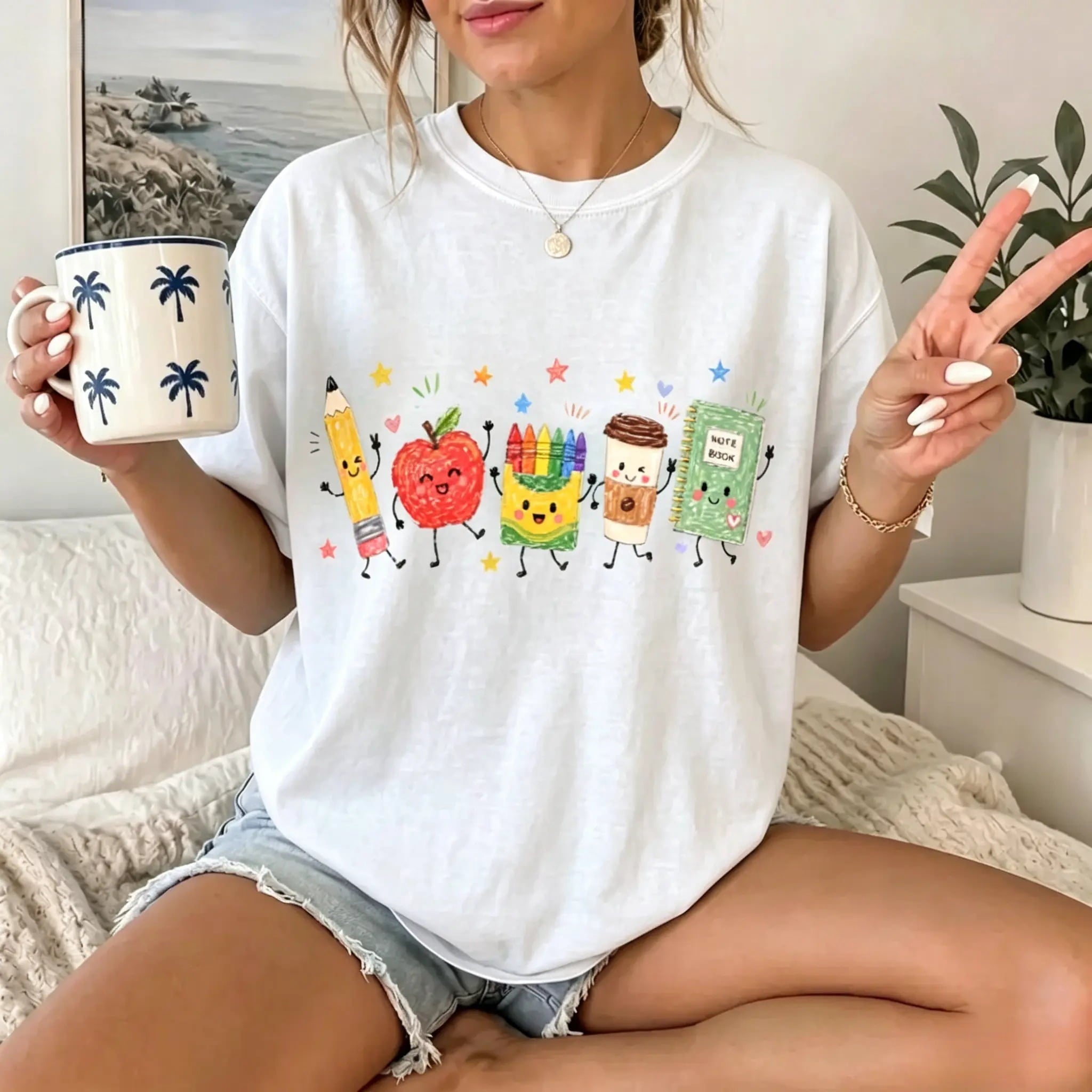 Back to School  T-Shirt, Cute School Supplies Graphic Tee, Teacher Apple Pencil Notebook Shirt, Classroom Aesthetic Gift