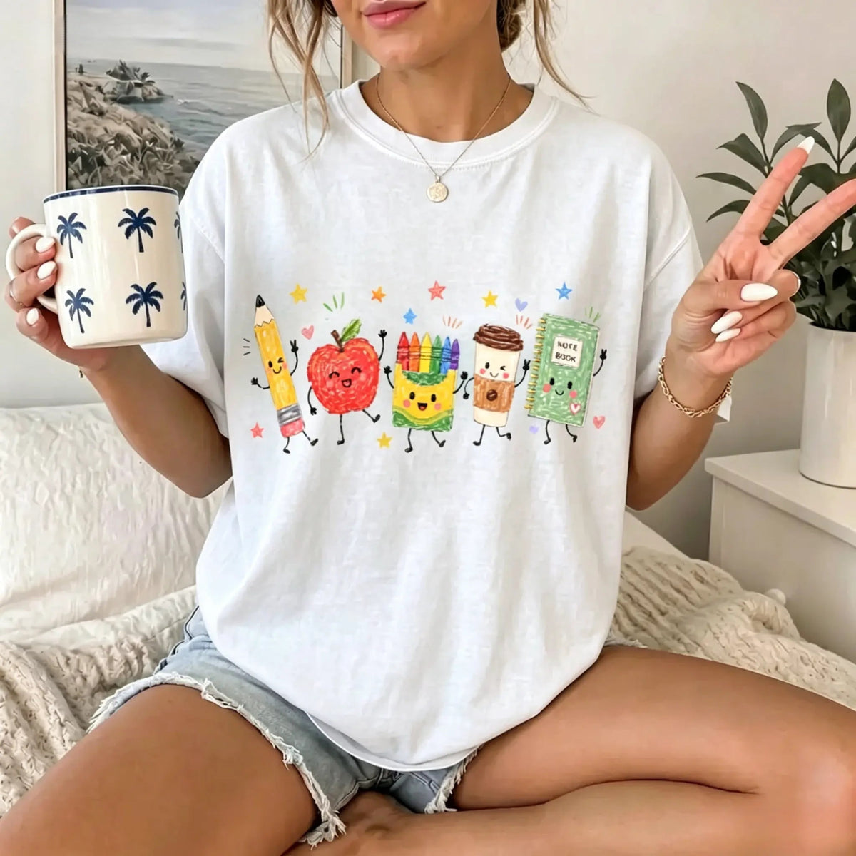 Back to School  T-Shirt, Cute School Supplies Graphic Tee, Teacher Apple Pencil Notebook Shirt, Classroom Aesthetic Gift