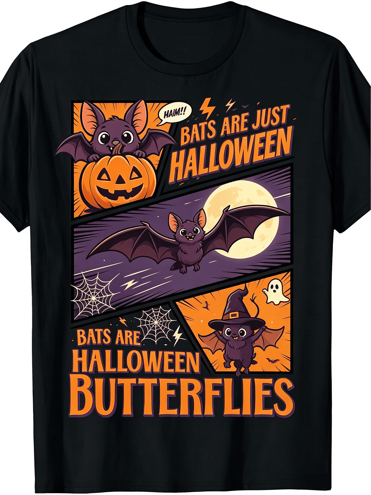 Bats Are Halloween Butterflies Cute Comic Bat Pumpkin Ghost Graphic Unisex T-Shirt