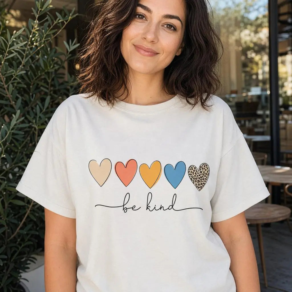 Be Kind Shirt Women Leopard Heart Inspirational Graphic Tee