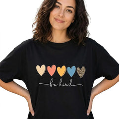 Be Kind Shirt Women Leopard Heart Inspirational Graphic Tee