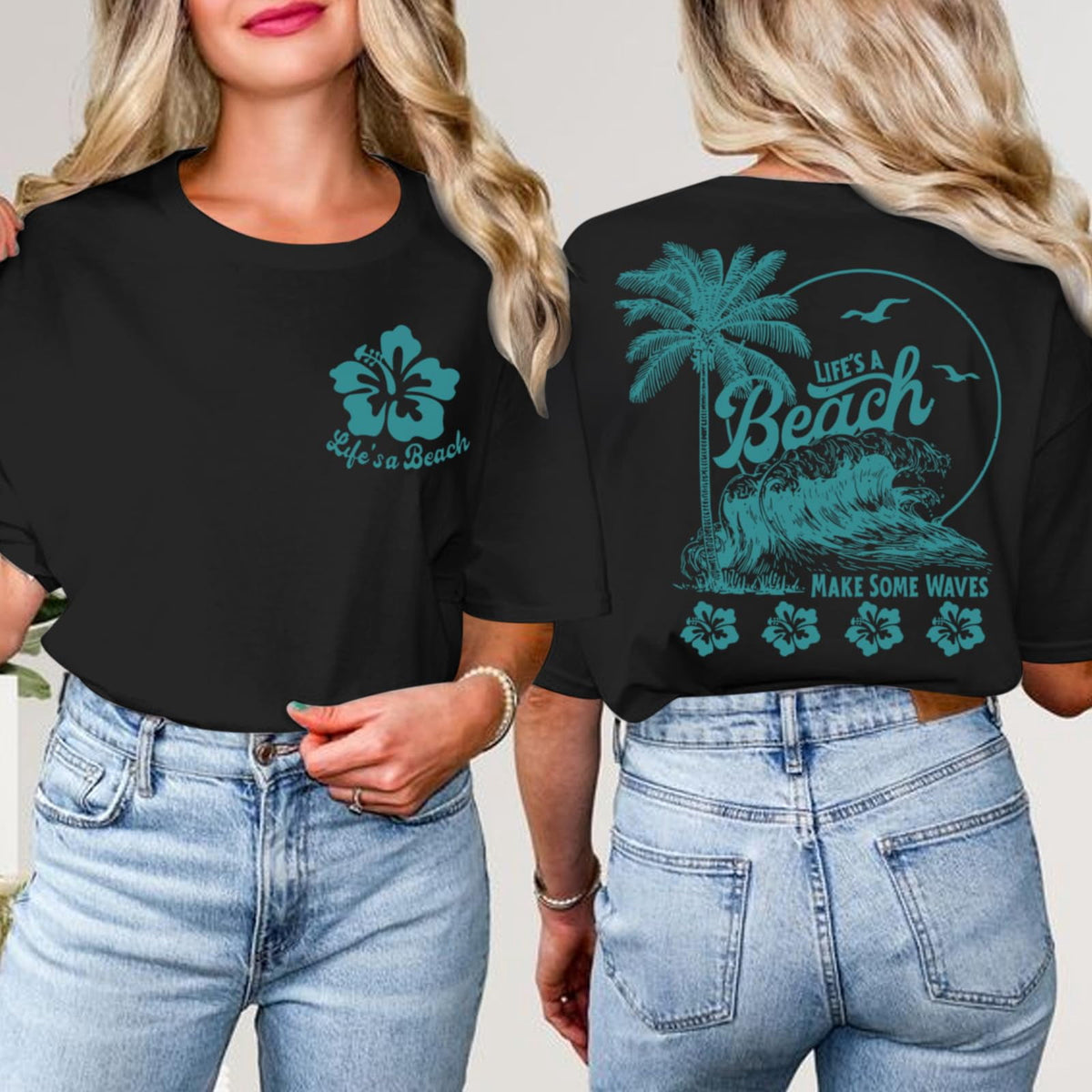 Beach T Shirts for Women Hibiscus Flower Palm Tree Shirt Tropical Graphic Tees Summer Beach Vacation Tops