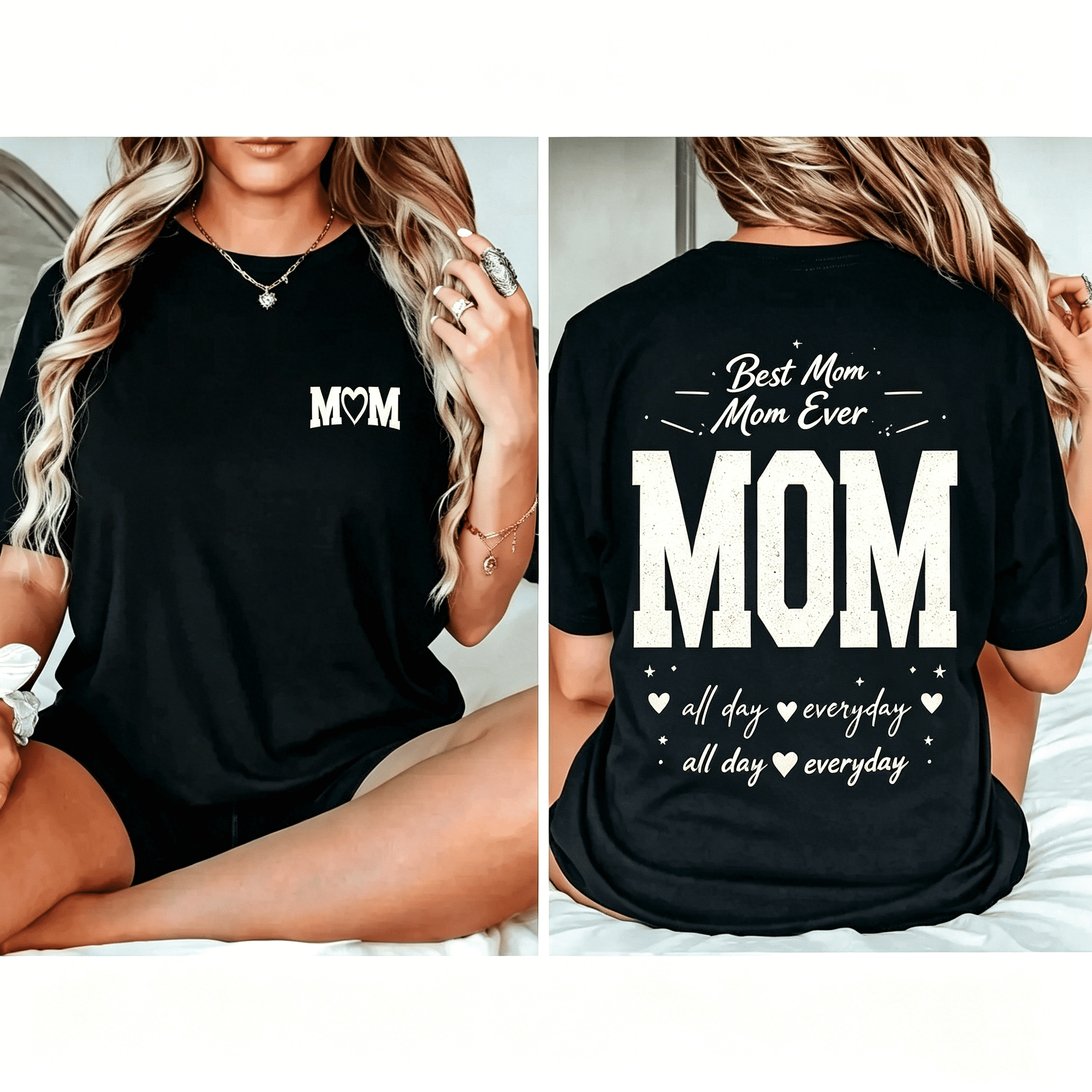 “Best Mom Ever” Double Sided T-Shirt – Heart Letter Graphic Tee for Women, Casual Mother‘s Day Gift Top
