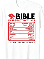 Bible Emergency Hotlines Scripture Verses Graphic T-Shirt Faith Religious Inspirational Short Sleeve Tee