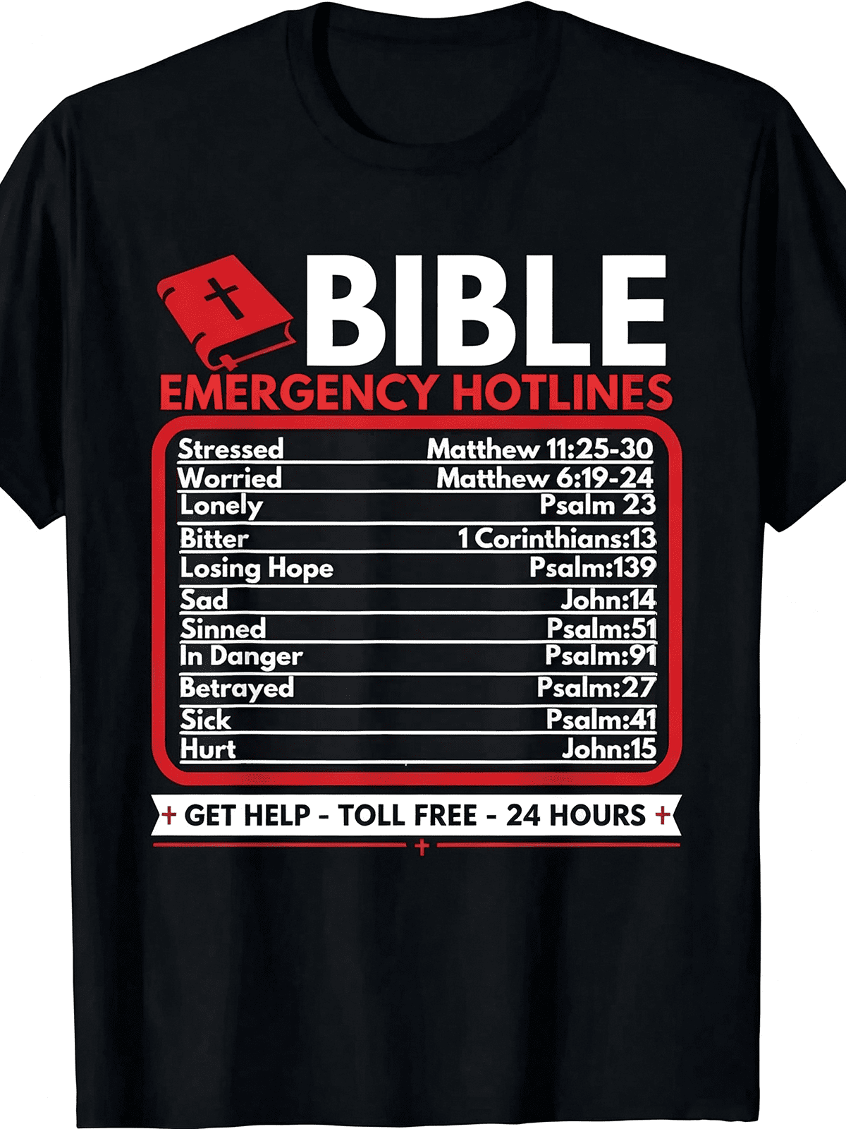 Bible Emergency Hotlines Scripture Verses Graphic T-Shirt Faith Religious Inspirational Short Sleeve Tee