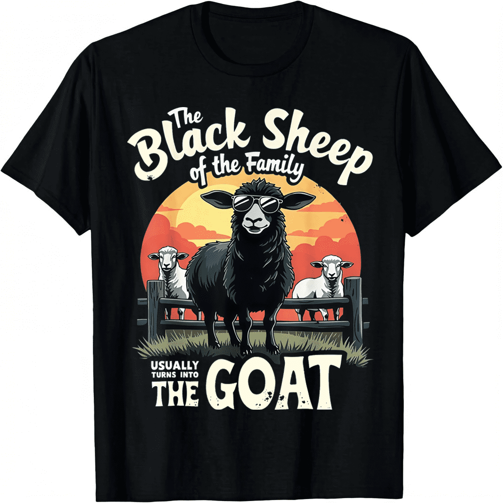 "Black Sheep Family" Goat Graphic T-Shirt – Men's Casual Crew Neck Tee
