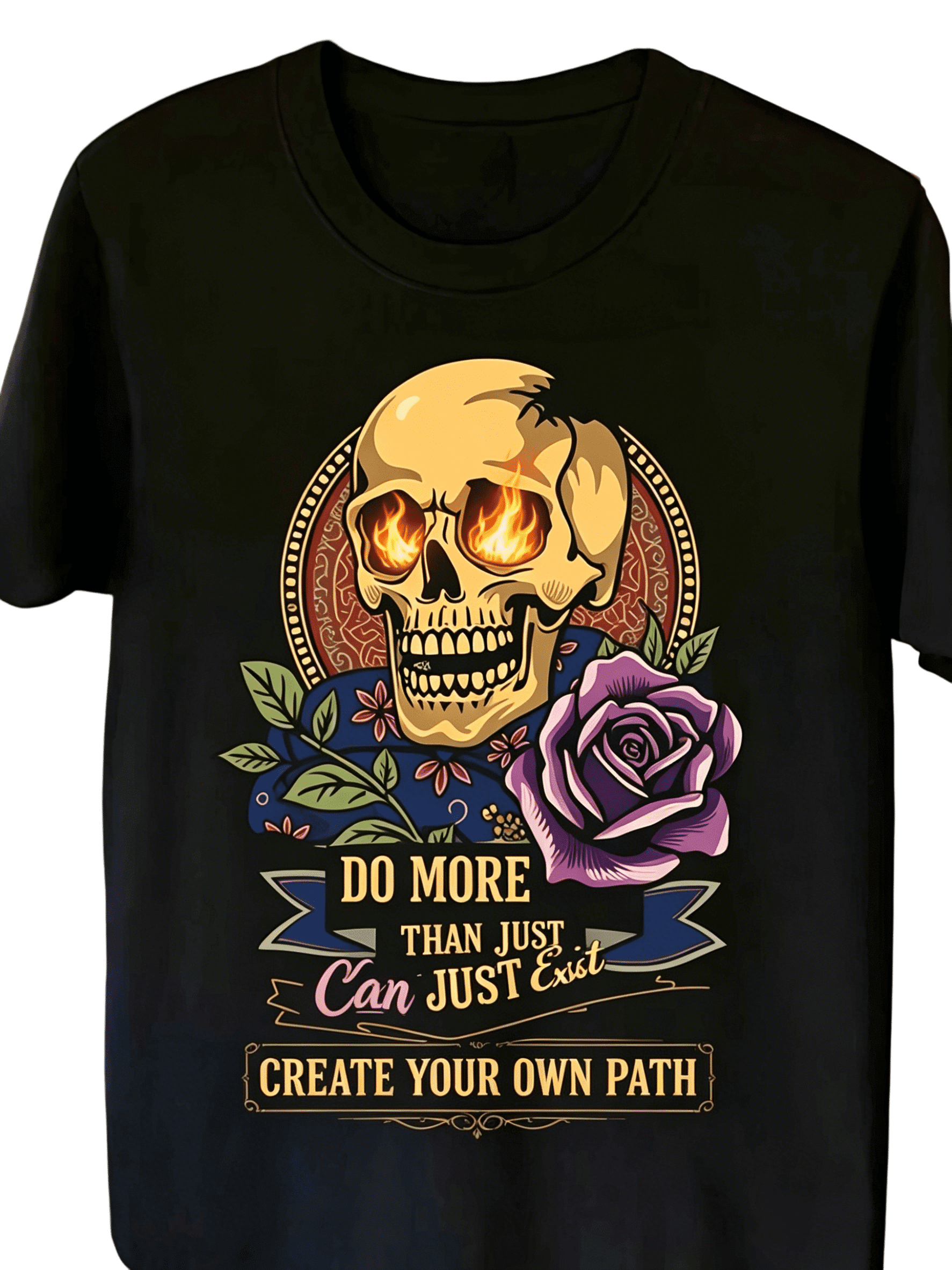 Black Skull with Rose Graphic T-Shirt | Casual Daily Wear, Street Style, Short Sleeve, Crew Neck, Medium Stretch Fabric, Perfect for All-Season, Regular Fit, Vintage Style