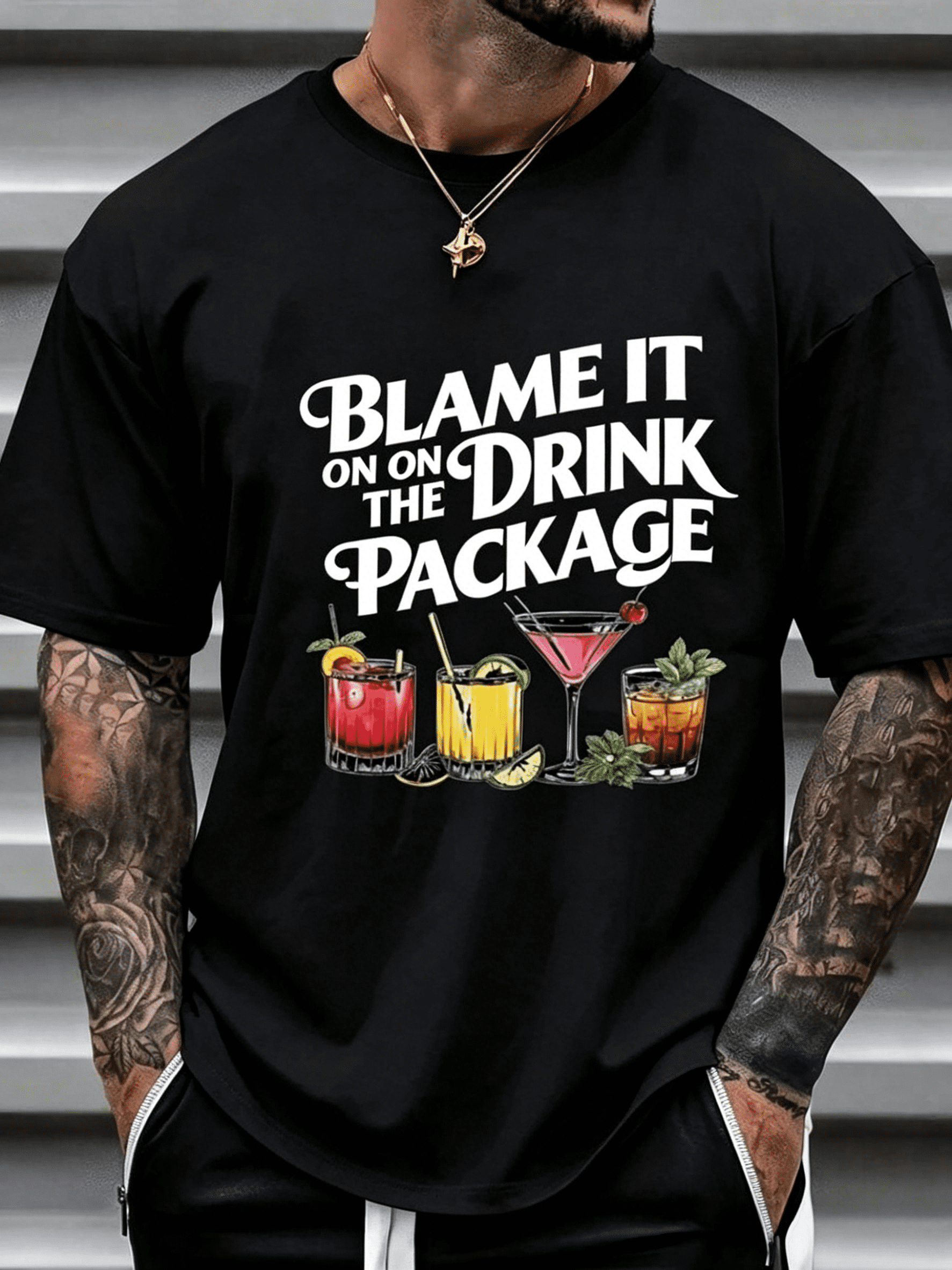 Blame It On Drink Package-Shirt - Funny Drinking Tee, Casual Crew Neck Cotton-Shirt