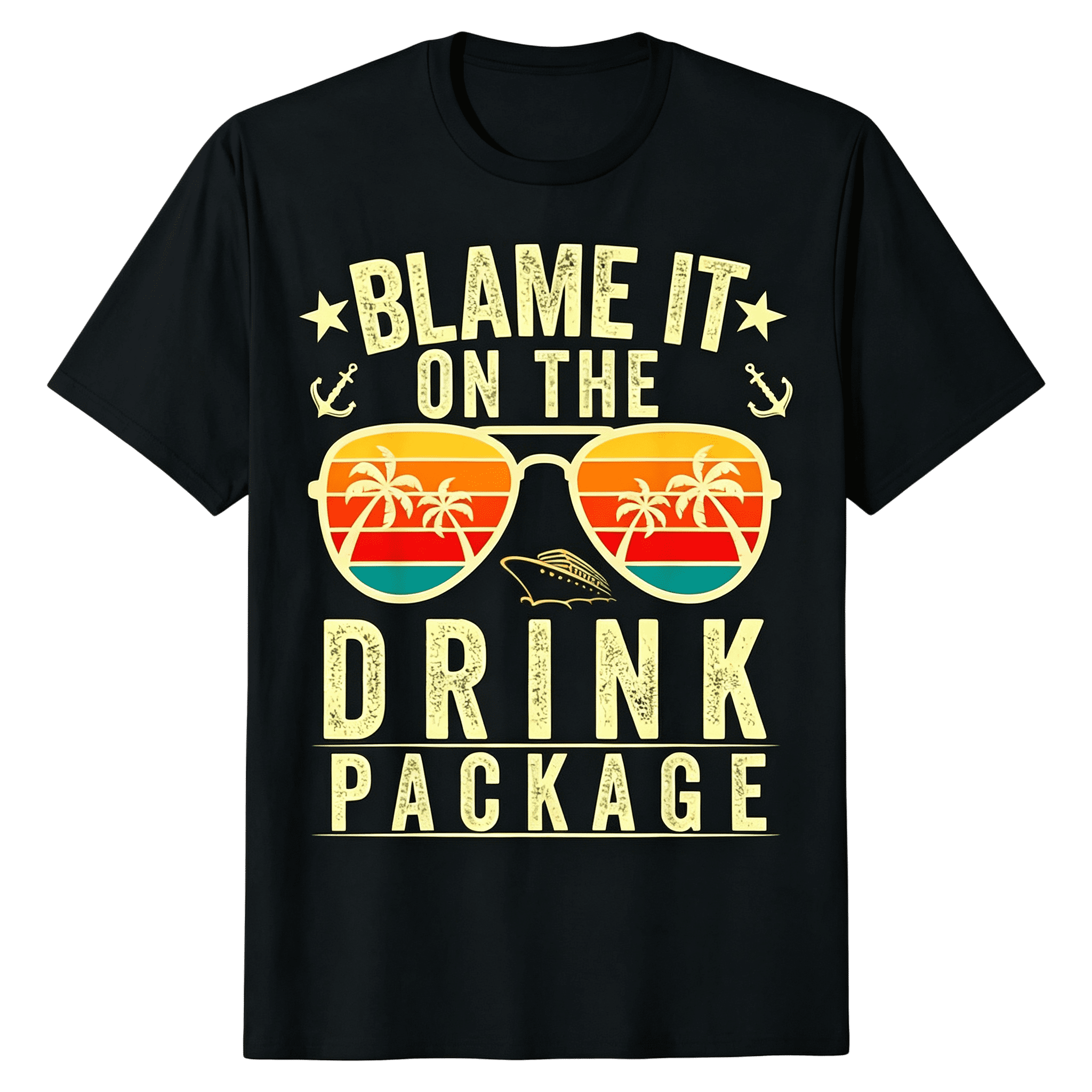 Blame It On The Drink Package Cruise Vacation Retro Sunglasses Palm Tree Graphic Unisex T-Shirt
