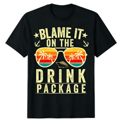 Blame It On The Drink Package Cruise Vacation Retro Sunglasses Palm Tree Graphic Unisex T-Shirt