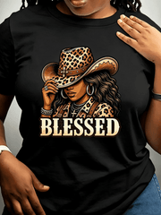 Blessed Leopard Cowgirl Hat Western Melanin Queen T-Shirt