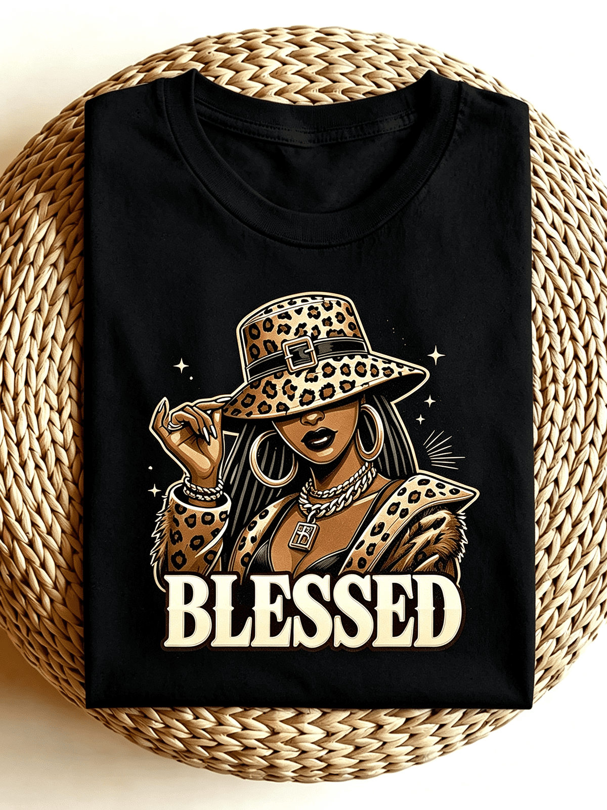 Blessed Leopard Hat Black Queen Melanin Women's Graphic T-Shirt