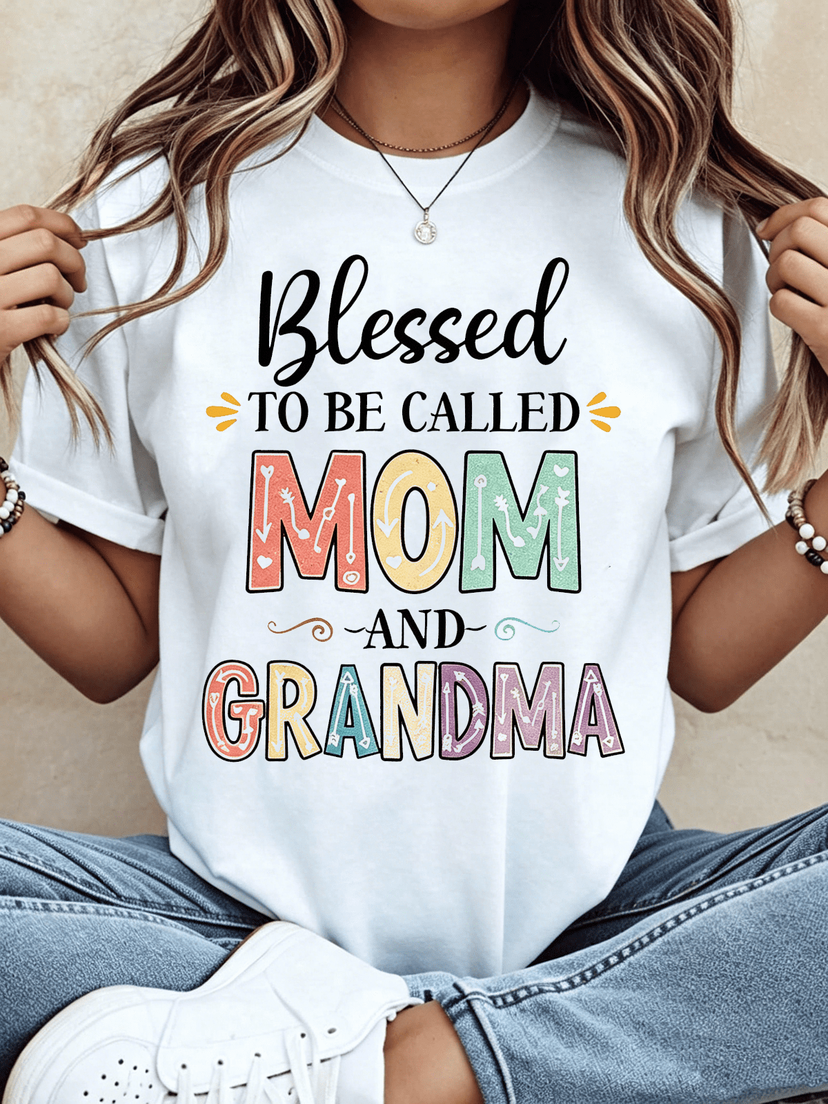 Blessed To Be Called Mom And Grandma Colorful Letter T-Shirt Mother’s Day Family Gift Tee