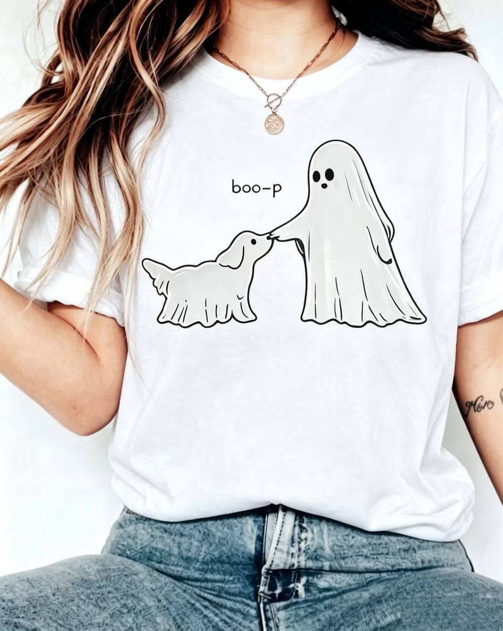 Boo-P Ghost Dog T-Shirt: Funny Halloween Dog Mom Boxy Tee