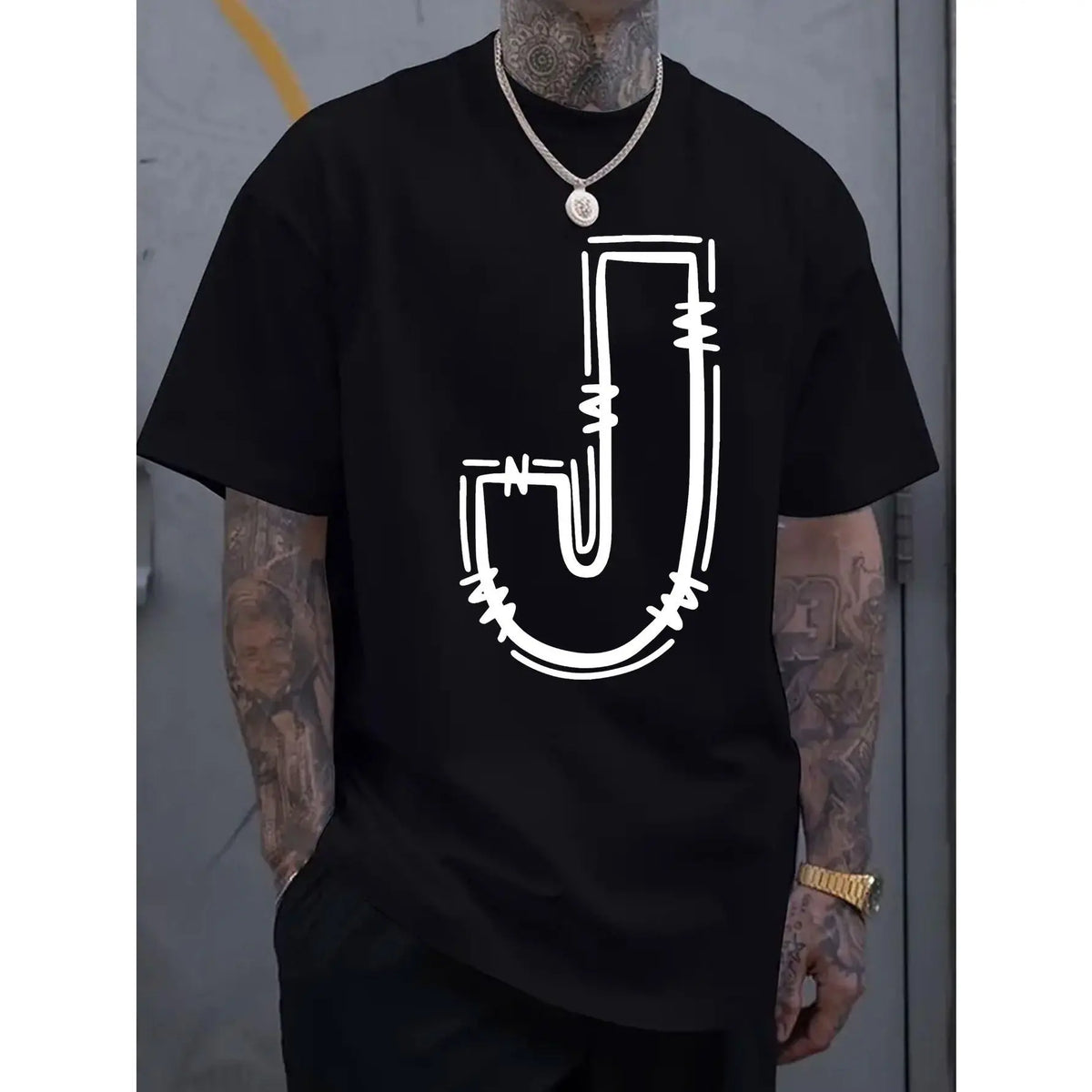 Breathable Cotton Men's Casual T-Shirt - Comfort Fit with Stylish J-Letter Print for Spring & Summer
